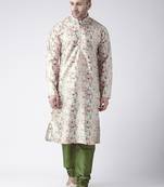 Green Printed Silk Blend Kurta Pajama