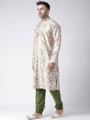 Green Printed Silk Blend Kurta Pajama 2