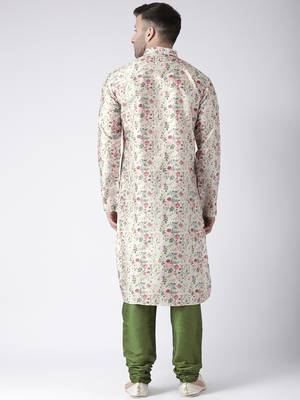 Green Printed Silk Blend Kurta Pajama 4