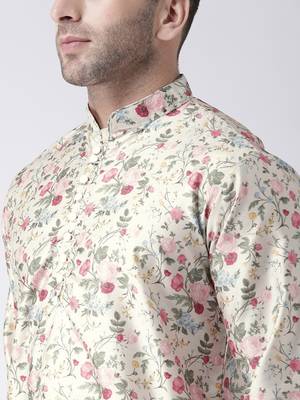 Green Printed Silk Blend Kurta Pajama 5