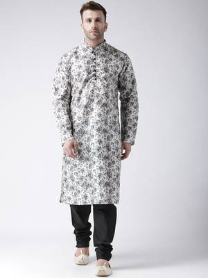 Black Printed Silk Blend Kurta Pajama 1