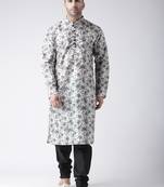 Black Printed Silk Blend Kurta Pajama