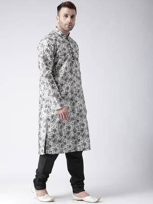 Black Printed Silk Blend Kurta Pajama 3