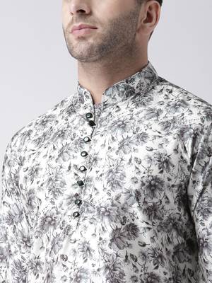 Black Printed Silk Blend Kurta Pajama 5