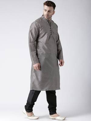 Black Printed Silk Blend Kurta Pajama 2