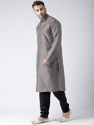 Black Printed Silk Blend Kurta Pajama 3