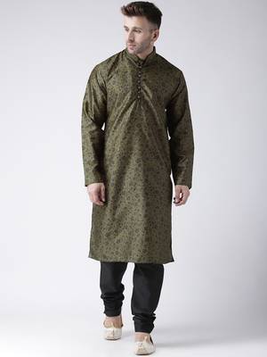 Black Printed Silk Blend Kurta Pajama 1