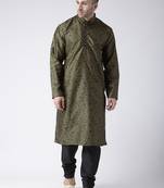 Black Printed Silk Blend Kurta Pajama