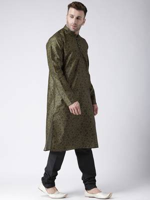 Black Printed Silk Blend Kurta Pajama 3