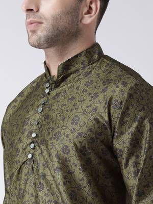 Black Printed Silk Blend Kurta Pajama 5