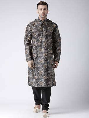 Black Printed Silk Blend Kurta Pajama 1