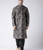 Black Printed Silk Blend Kurta Pajama