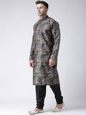 Black Printed Silk Blend Kurta Pajama 2
