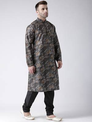 Black Printed Silk Blend Kurta Pajama 3