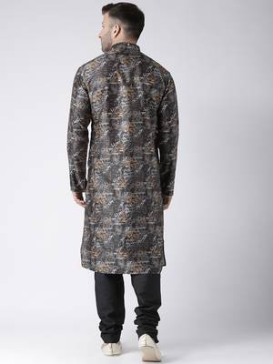 Black Printed Silk Blend Kurta Pajama 4