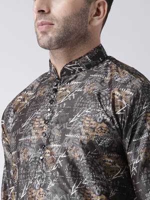 Black Printed Silk Blend Kurta Pajama 5