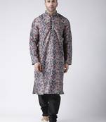 Black Printed Silk Blend Kurta Pajama