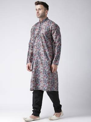 Black Printed Silk Blend Kurta Pajama 2