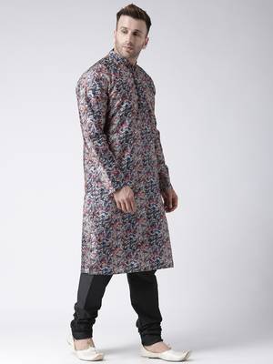 Black Printed Silk Blend Kurta Pajama 3