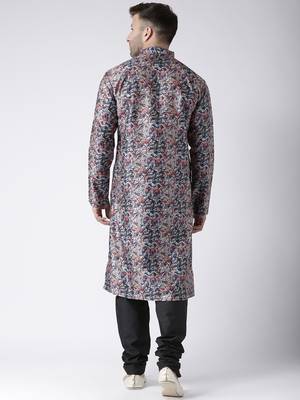 Black Printed Silk Blend Kurta Pajama 4