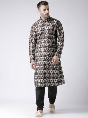 Black Printed Silk Blend Kurta Pajama 1