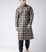 Black Printed Silk Blend Kurta Pajama