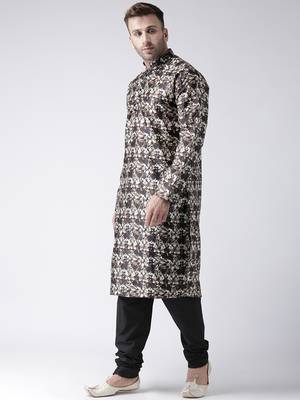 Black Printed Silk Blend Kurta Pajama 2