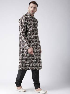 Black Printed Silk Blend Kurta Pajama 3