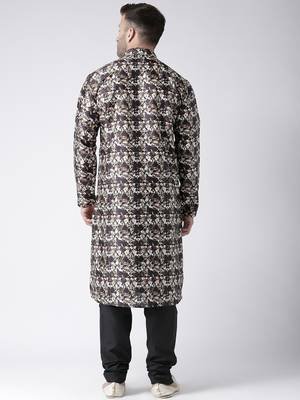 Black Printed Silk Blend Kurta Pajama 4