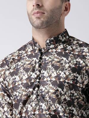 Black Printed Silk Blend Kurta Pajama 5