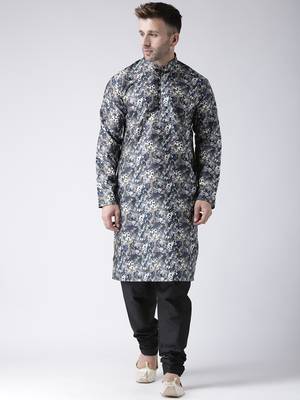 Black Printed Silk Blend Kurta Pajama 1