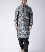 Black Printed Silk Blend Kurta Pajama
