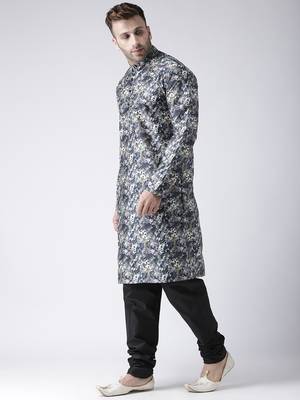 Black Printed Silk Blend Kurta Pajama 2