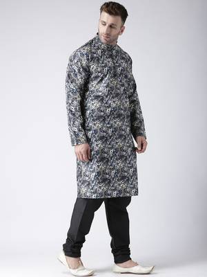 Black Printed Silk Blend Kurta Pajama 3