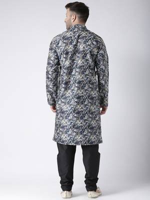 Black Printed Silk Blend Kurta Pajama 4