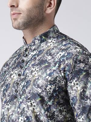 Black Printed Silk Blend Kurta Pajama 5