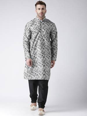 Black Printed Silk Blend Kurta Pajama 1