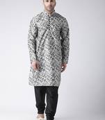 Black Printed Silk Blend Kurta Pajama