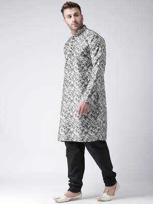 Black Printed Silk Blend Kurta Pajama 2