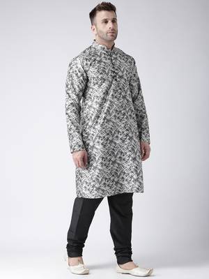 Black Printed Silk Blend Kurta Pajama 3