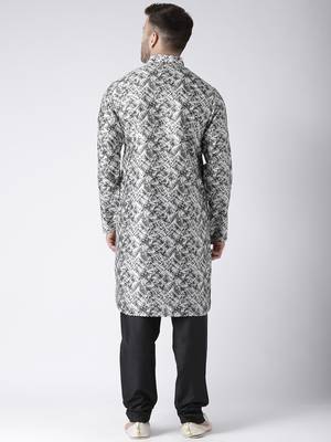 Black Printed Silk Blend Kurta Pajama 4