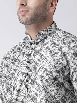 Black Printed Silk Blend Kurta Pajama 5