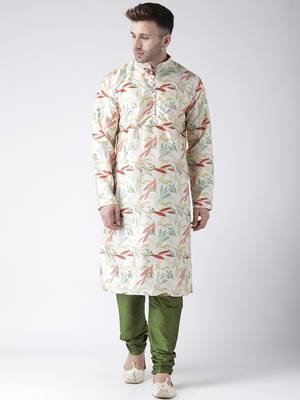 Green Printed Silk Blend Kurta Pajama 1