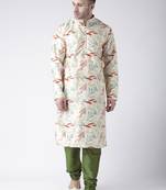 Green Printed Silk Blend Kurta Pajama