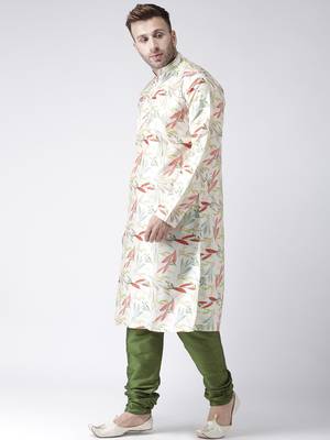Green Printed Silk Blend Kurta Pajama 2