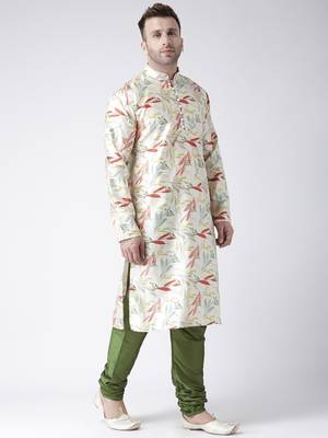 Green Printed Silk Blend Kurta Pajama 3