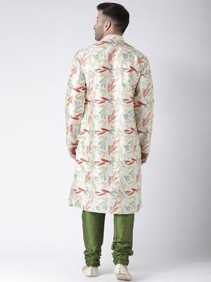 Green Printed Silk Blend Kurta Pajama 4