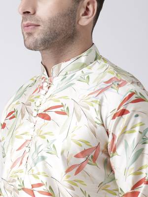 Green Printed Silk Blend Kurta Pajama 5