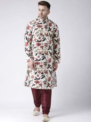 Maroon Printed Silk Blend Kurta Pajama 1
