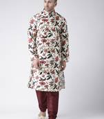 Maroon Printed Silk Blend Kurta Pajama